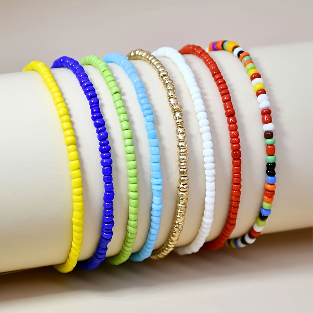 8pc Bohemian Multicolor Hand-Beaded Bracelets Set
